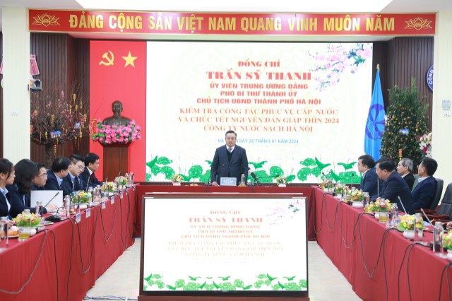 Chủ tịch UBND Thành phố Hà Nội đến kiểm tra công tác cấp nước Tết Nguyên 2024 đán tại Công ty Nước sạch Hà Nội